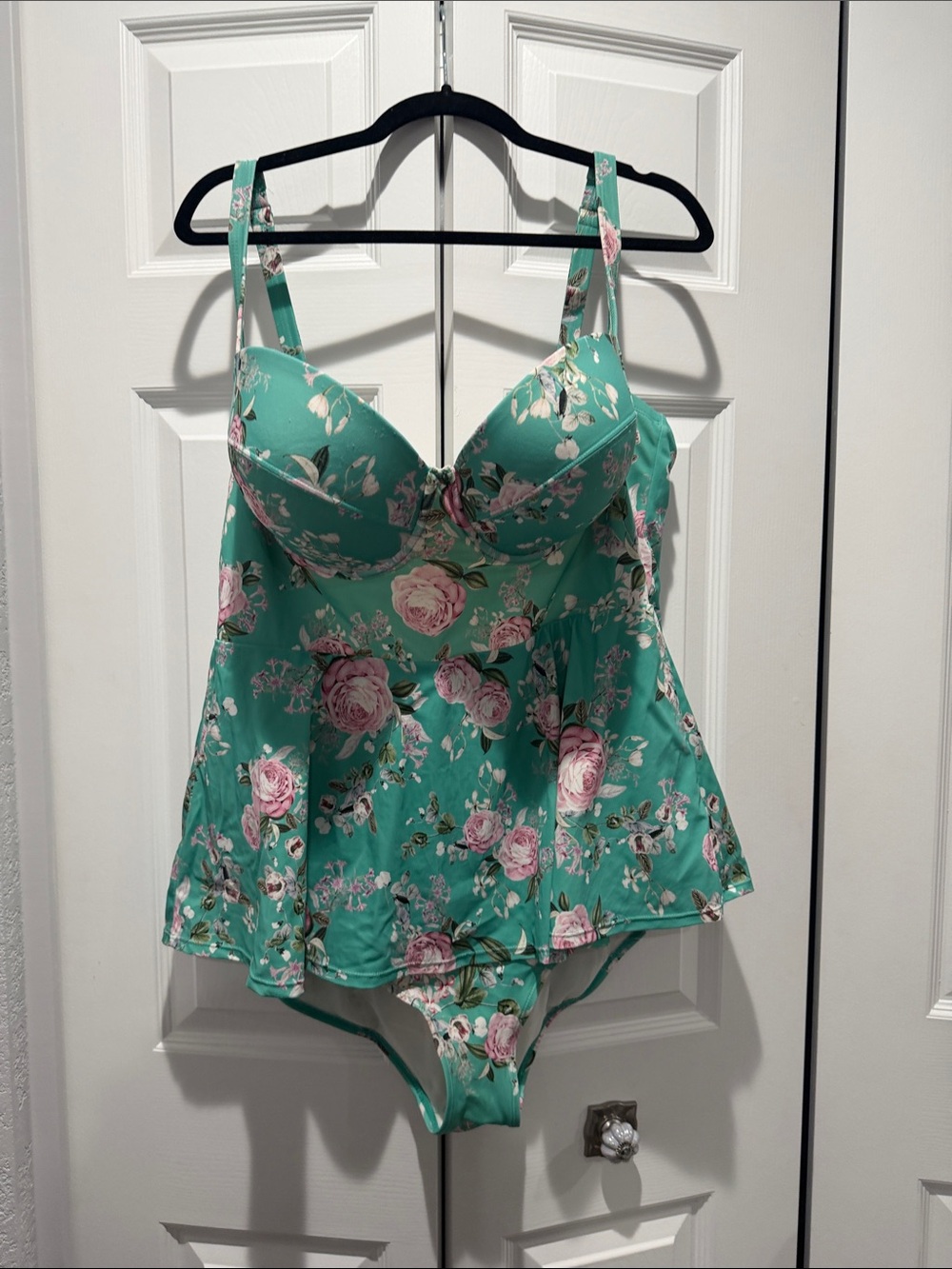 Torrid Floral Mint Green Swim Dress with Built-In Bra